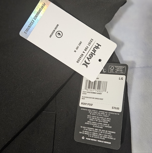 Hurley men's black windbreaker jacket with full zip closure Size L - Picture 11 of 16